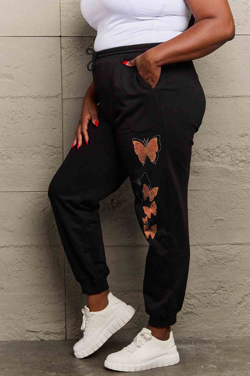 Simply Love Full Size Butterfly Graphic Sweatpants Ti Amo I love you