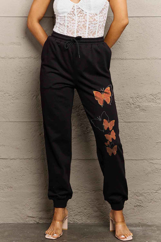 Simply Love Full Size Butterfly Graphic Sweatpants Ti Amo I love you