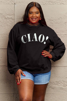 Simply Love Full Size CIAO！Round Neck Sweatshirt Ti Amo I love you