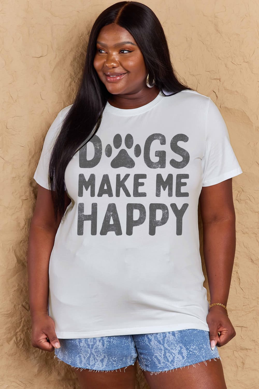 Simply Love Full Size DOGS MAKE ME HAPPY Graphic Cotton T-Shirt Ti Amo I love you