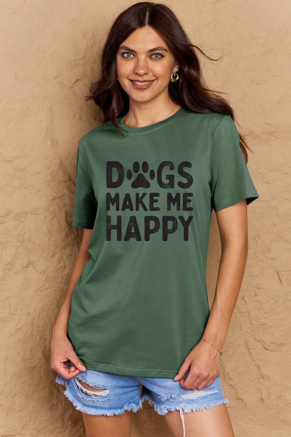 Simply Love Full Size DOGS MAKE ME HAPPY Graphic Cotton T-Shirt Ti Amo I love you