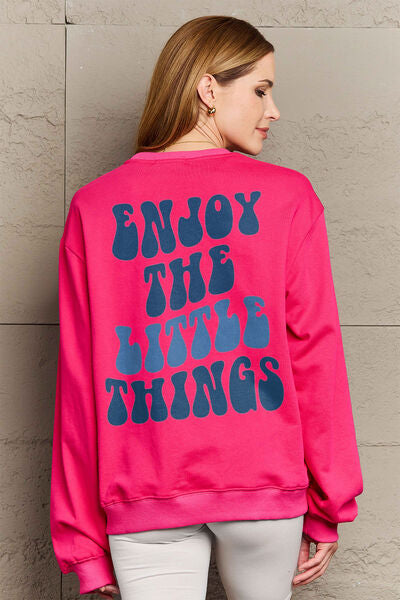 Simply Love Full Size ENJOY THE LITTLE THINGS Round Neck Sweatshirt Ti Amo I love you