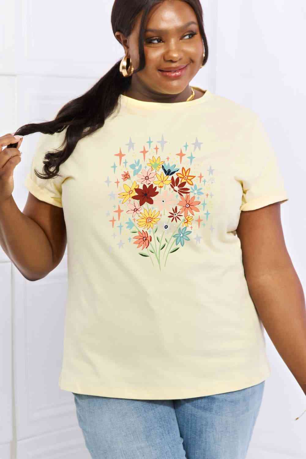 Simply Love Full Size Floral Graphic Cotton Tee Ti Amo I love you