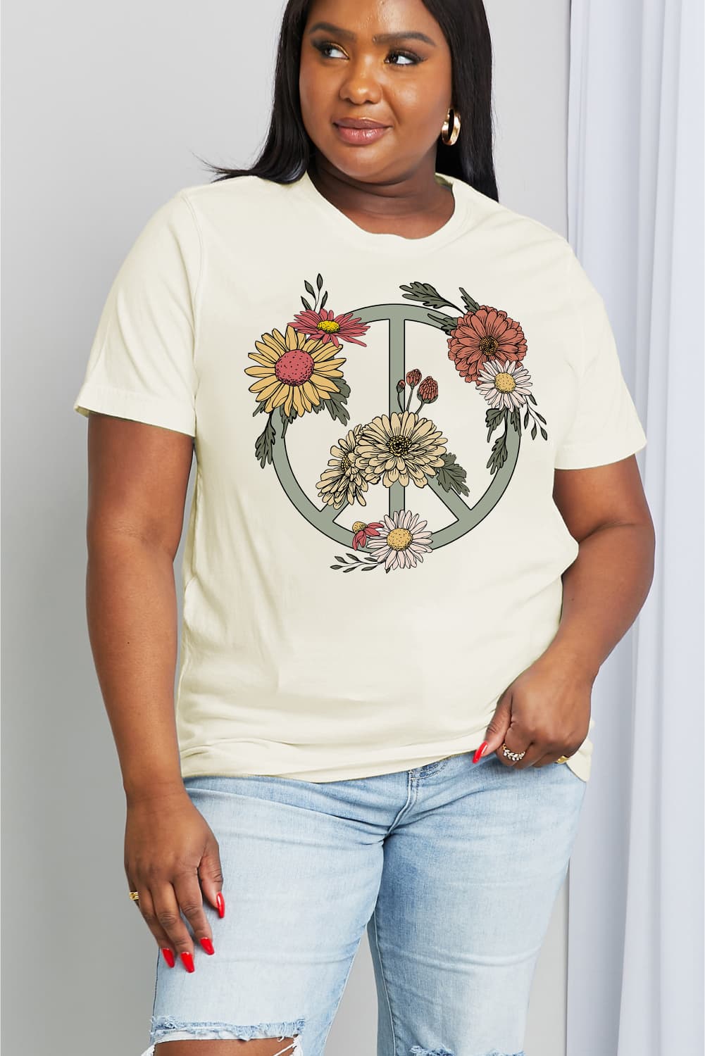 Simply Love Full Size Flower Graphic Cotton Tee Ti Amo I love you