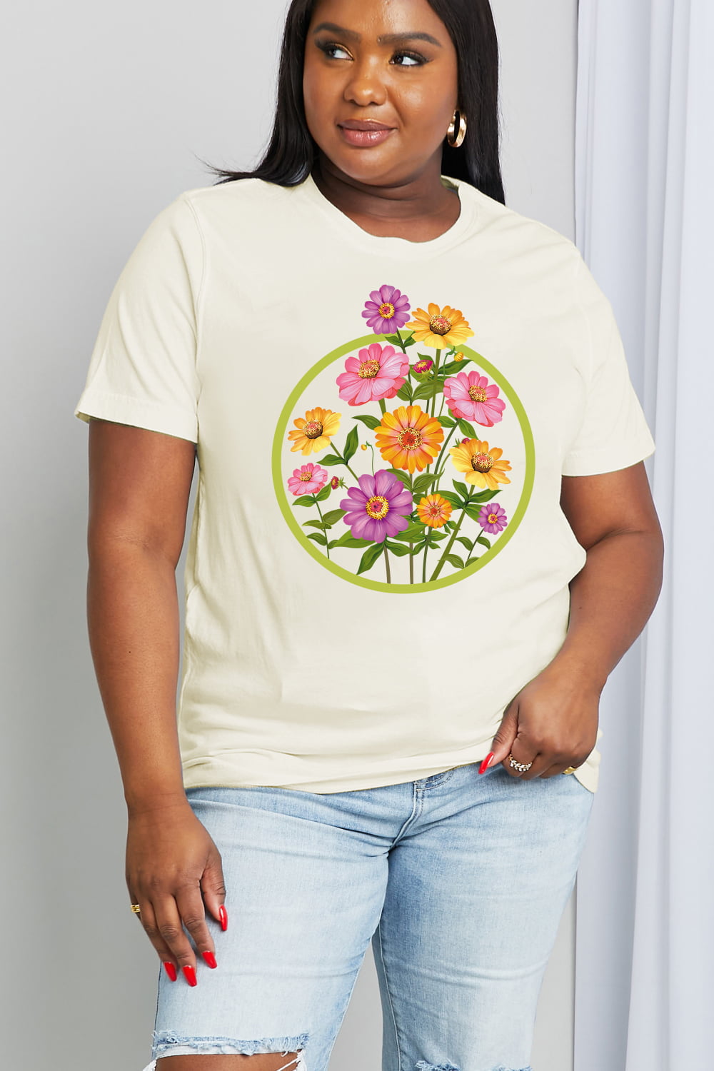 Simply Love Full Size Flower Graphic Cotton Tee Ti Amo I love you