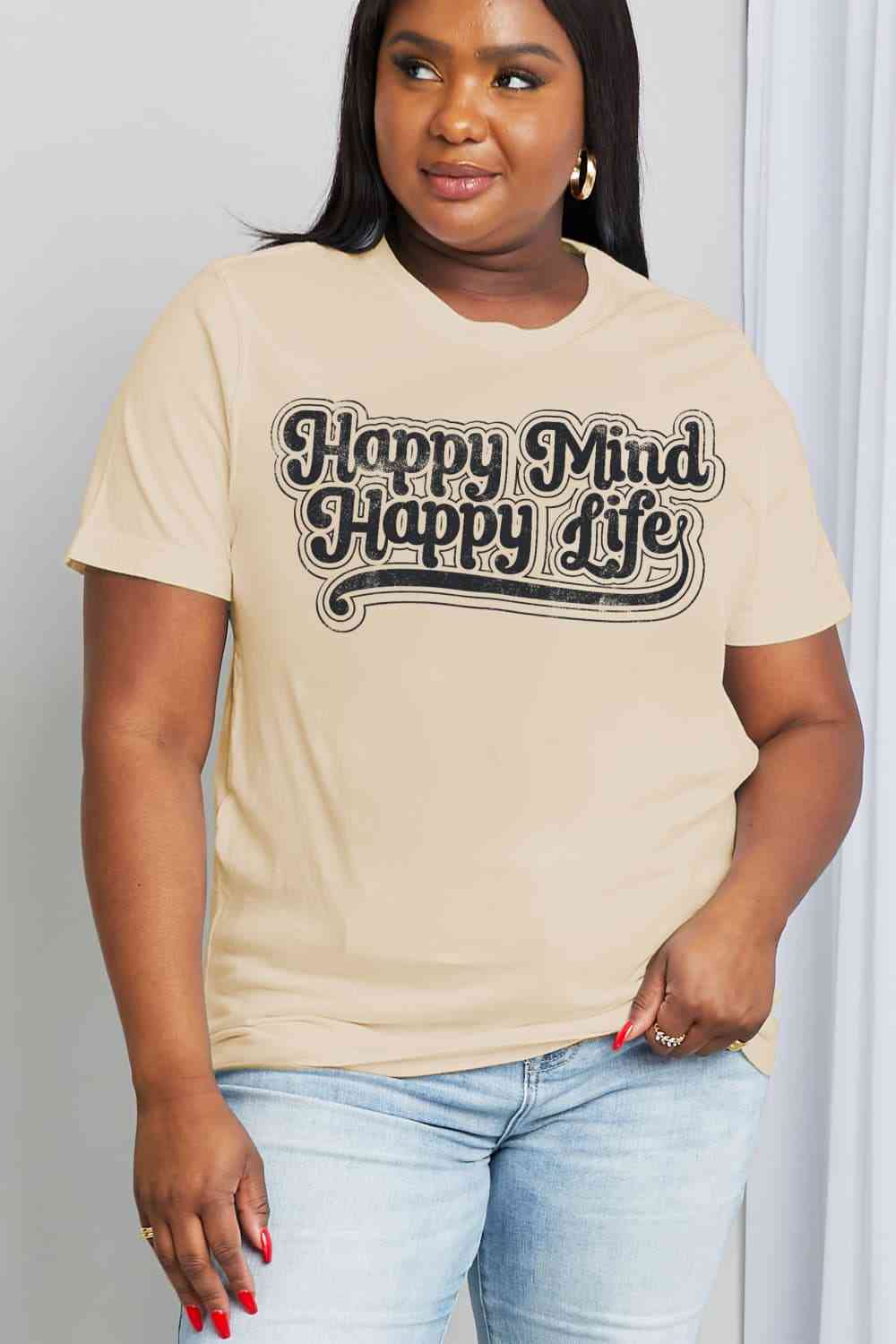 Simply Love Full Size HAPPY MIND HAPPY LIFE Graphic Cotton Tee Ti Amo I love you