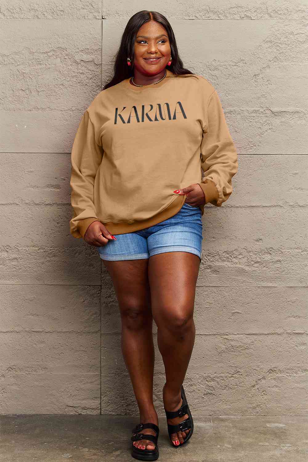 Simply Love Full Size KARMA Graphic Sweatshirt Ti Amo I love you
