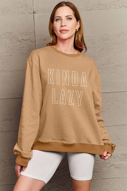 Simply Love Full Size KINDA LAZY Round Neck Sweatshirt Ti Amo I love you