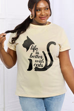 Load image into Gallery viewer, Simply Love Full Size LIFE IS BETTER WITH CATS Graphic Cotton Tee Ti Amo I love you
