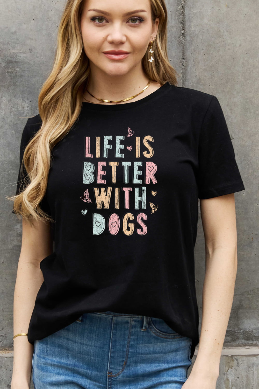 Simply Love Full Size LIFE IS BETTER WITH DOGS Graphic Cotton Tee Ti Amo I love you