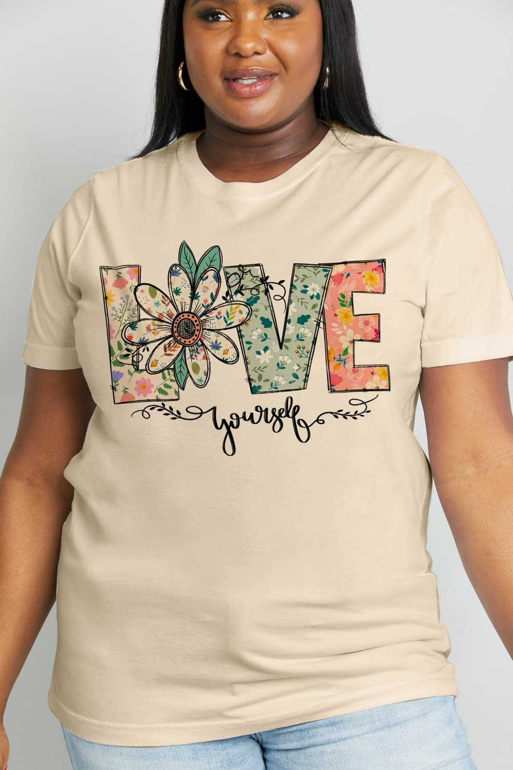 Simply Love Full Size LOVE YOURSELF Graphic Cotton Tee Ti Amo I love you