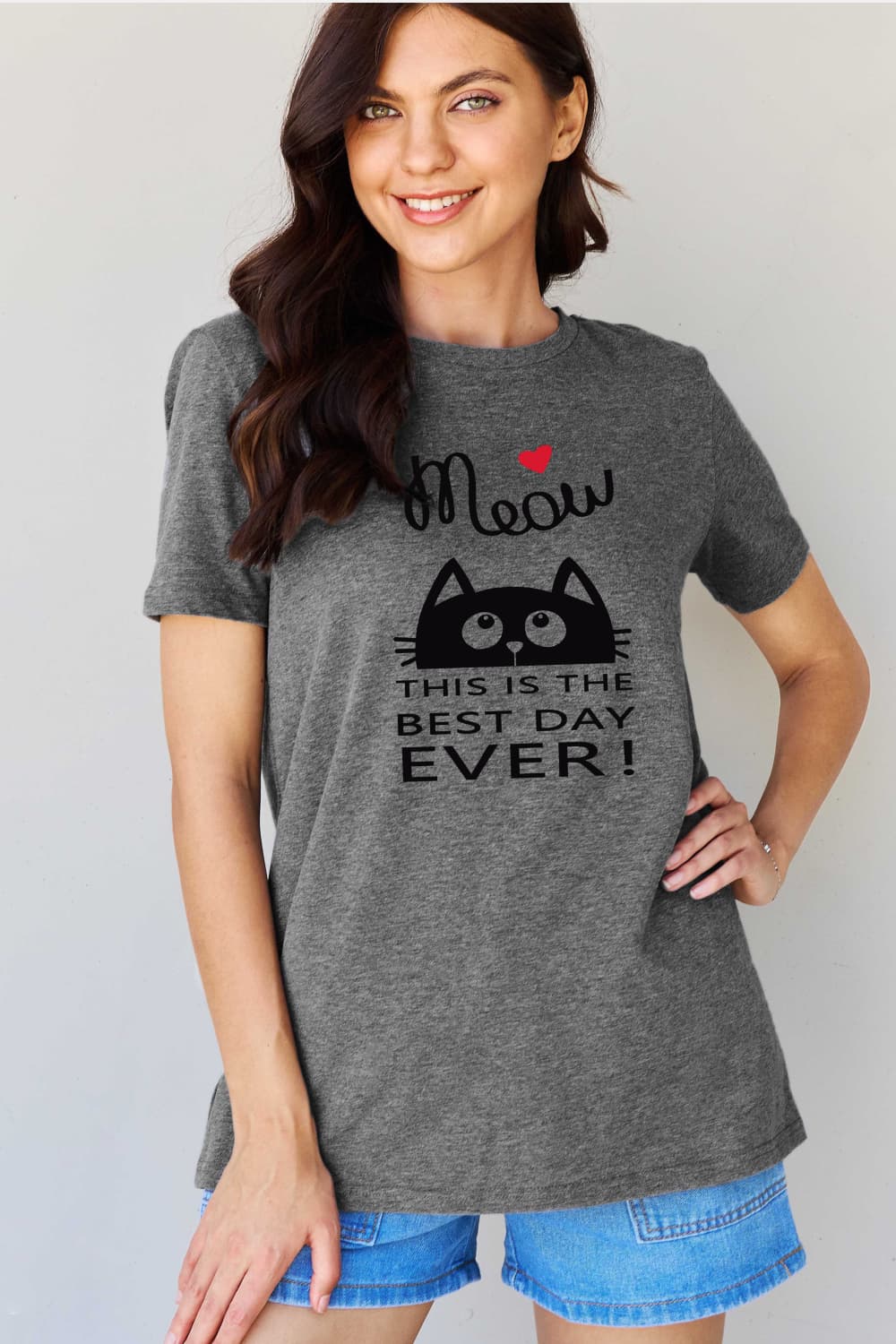 Simply Love Full Size MEOW THIS IS THE BEST DAY EVER! Graphic Cotton T-Shirt Ti Amo I love you