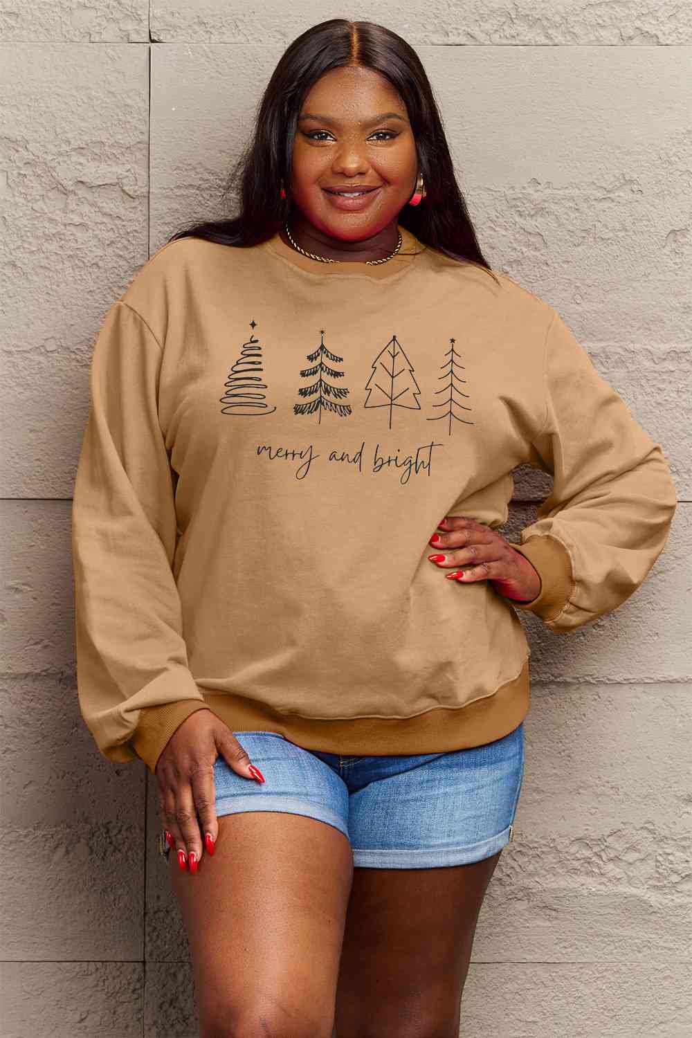 Simply Love Full Size MERRY AND BRIGHT Graphic Sweatshirt Ti Amo I love you