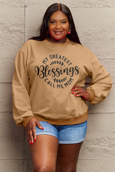 Simply Love Full Size MY GREATEST BLESSINGS CALL ME MOM Round Neck Sweatshirt Ti Amo I love you