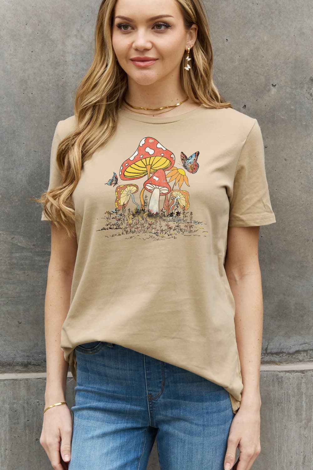 Simply Love Full Size Mushroom & Butterfly Graphic Cotton T-Shirt Ti Amo I love you