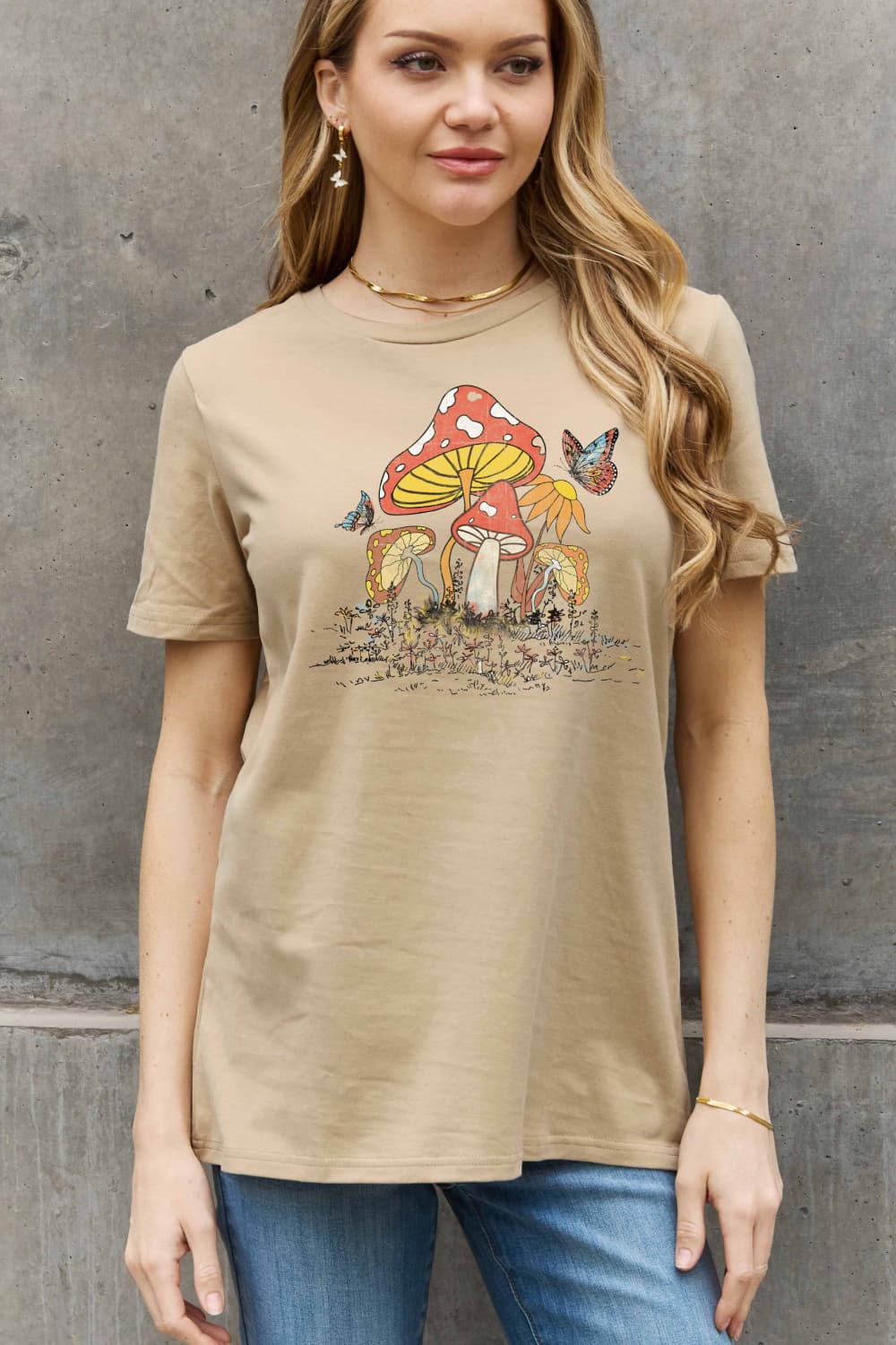 Simply Love Full Size Mushroom & Butterfly Graphic Cotton T-Shirt Ti Amo I love you