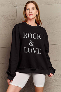 Simply Love Full Size ROCK ＆ LOVE Round Neck Sweatshirt Ti Amo I love you