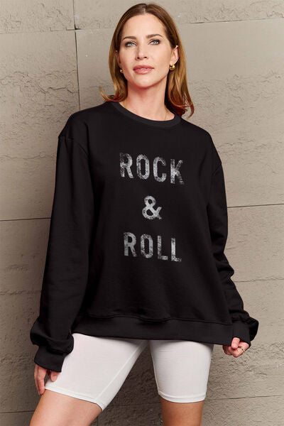 Simply Love Full Size ROCK & ROLL Round Neck Sweatshirt Ti Amo I love you