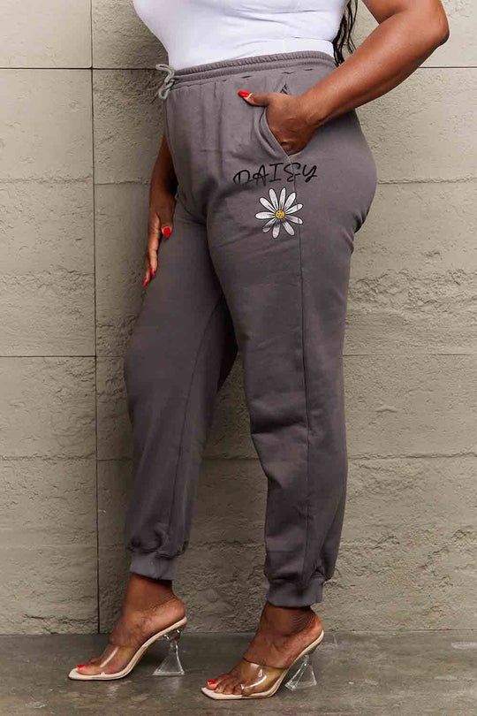 Simply Love - Wenge - Full Size Drawstring DAISY Graphic Long Sweatpants Ti Amo I love you