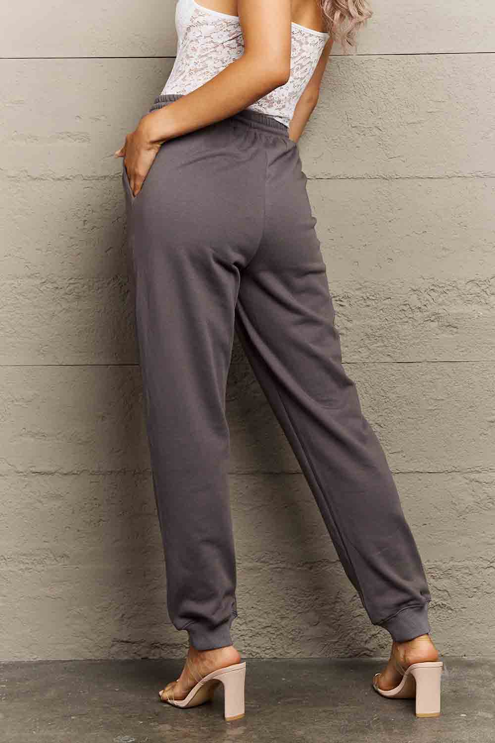 Simply Love - Wenge - Full Size Drawstring DAISY Graphic Long Sweatpants Ti Amo I love you