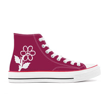 Load image into Gallery viewer, Ti Amo I love you - Exclusive Brand - Berry - White Daisy - High Top Canvas Shoes - White  Soles

