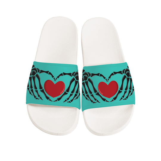 Ti Amo I love you - Exclusive Brand - Puerto Rico - Skeleton Hands with Heart -  Slide Sandals - White Soles