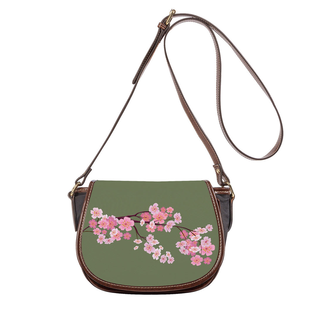 Ti Amo I love you - Exclusive Brand  - Ash Olive - Cherry Blossom - Saddle Bag