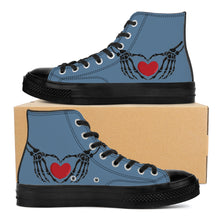 Load image into Gallery viewer, Ti Amo I love you - Exclusive Brand - Slate Blue - Skeleton Hands wit Heart - High Top Canvas Shoes - Black  Soles
