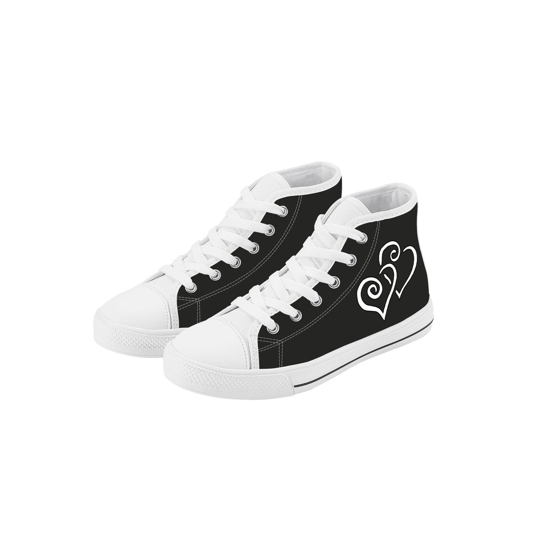Ti Amo I love you - Exclusive Brand - Tuatara - Double White Heart - Kids High Top Canvas Shoes