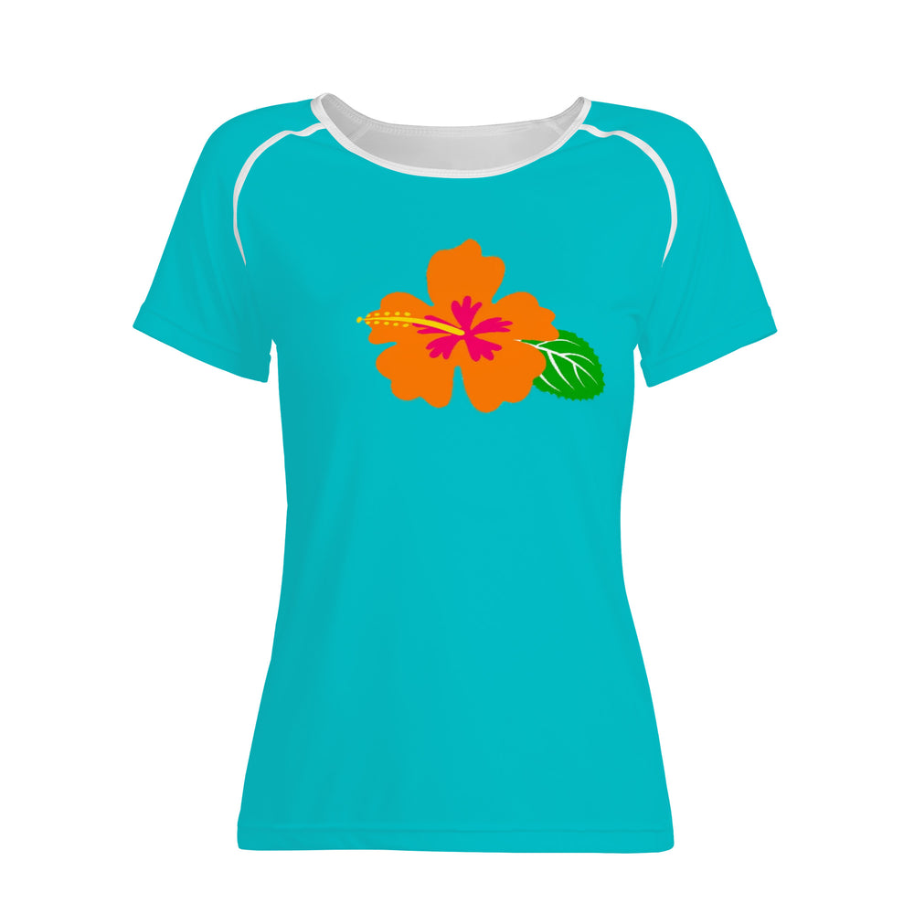 Ti Amo I love you - Exclusive Brand - Vivid Cyan (Robin's Egg Blue) - Hawaiian Flower - Women's T shirt - Sizes XS-2XL
