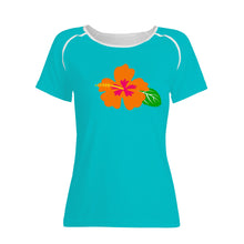 Load image into Gallery viewer, Ti Amo I love you - Exclusive Brand - Vivid Cyan (Robin&#39;s Egg Blue) - Hawaiian Flower - Women&#39;s T shirt - Sizes XS-2XL
