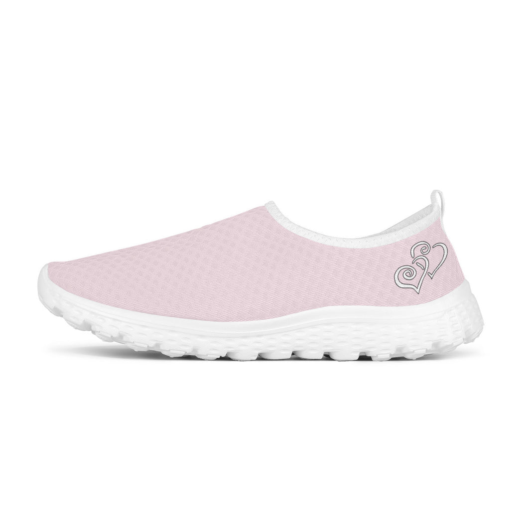 Ti Amo I love you - Exclusive Brand - Pretty in Pink - Double White Heart - Women's Mesh Running Shoes - White Soles