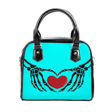 Load image into Gallery viewer, Ti Amo I love you  - Exclusive Brand  - Aqua / Cyan - Skeleton Hands with Heart - Shoulder Handbag
