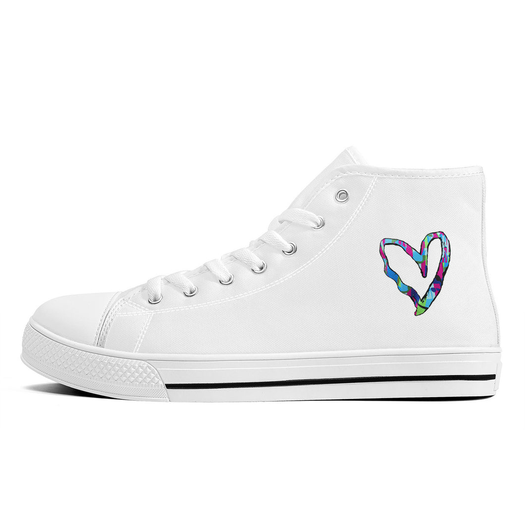 Ti Amo I love you - Exclusive Brand - White - Colorful Hearts - Womens High-Top Canvas Shoes - White Soles