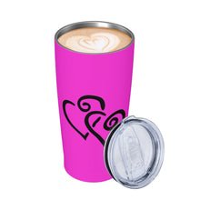 Load image into Gallery viewer, Ti Amo I love you - Exclusive Brand - Shocking Pink - Double Black Heart - 20oz Stainless Steel Straw Lid Cup
