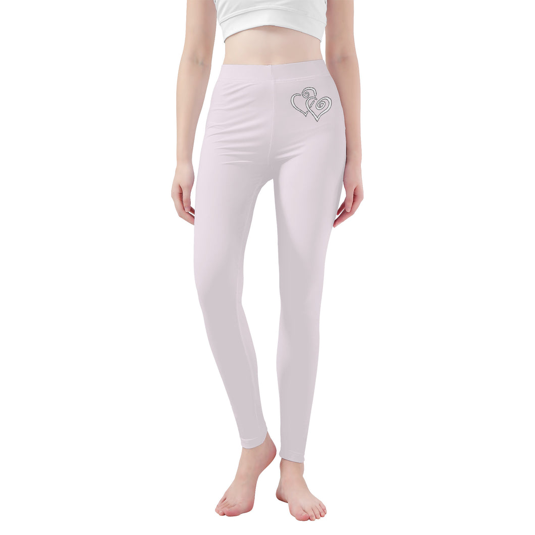 Ti Amo I love you - Exclusive Brand - Prim - Double White Heart - Womens / Teen Girls  / Womens Plus Size  - Yoga Leggings - Sizes XS-3XL