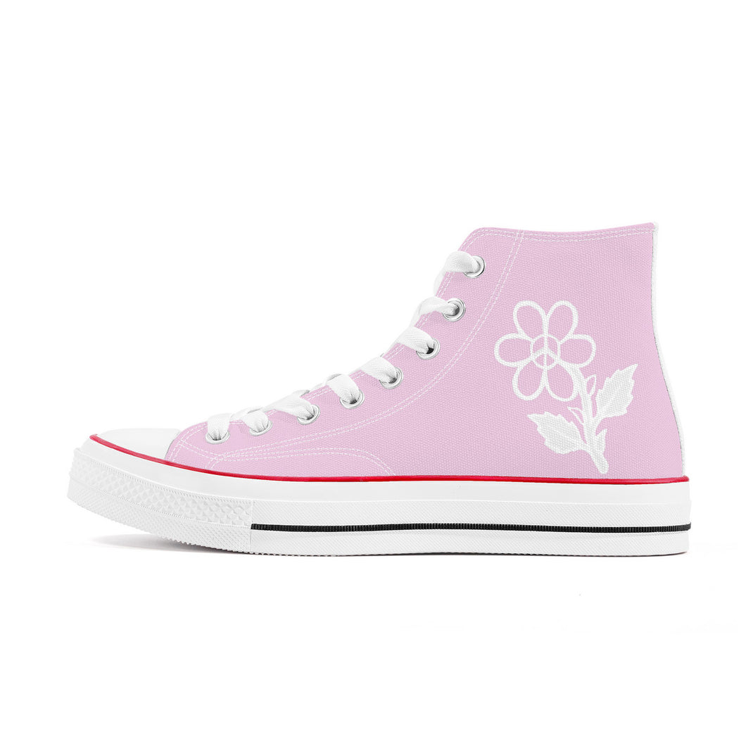 Ti Amo I love you - Exclusive Brand - Vanilla Ice - White Daisy - Womens High Top Canvas Shoes - White  Soles