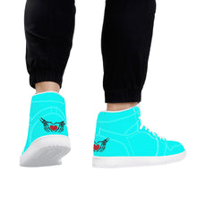 Load image into Gallery viewer, Ti Amo I love you - Exclusive Brand  - Aqua / Cyan - Skeleton Hands with Heart - High Top Synthetic Leather Sneaker
