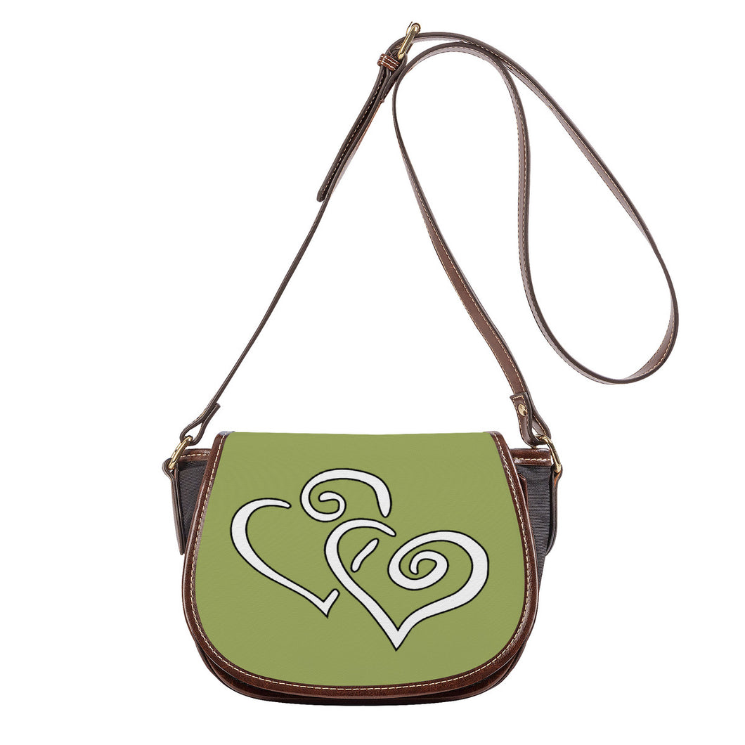 Ti Amo I love you - Exclusive Brand - Green Smoke - Double White Heart - Saddle Bag