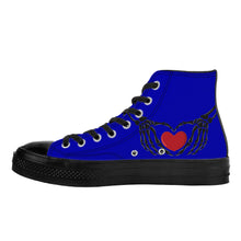 Load image into Gallery viewer, Ti Amo I love you - Exclusive Brand - Royal Blue - Skeleton Hands wit Heart - High Top Canvas Shoes - Black  Soles
