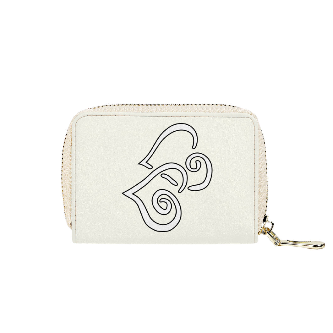 Ti Amo I love you - Exclusive Brand - Ivory - Double White Heart - PU Leather - Zipper Card Holder