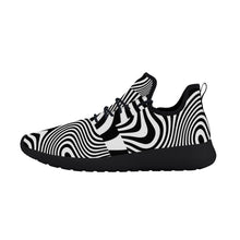 Load image into Gallery viewer, Ti Amo I love you - Exclusive Brand -  Black &amp; White Wavy Lines- Lightweight Mesh Knit Sneakers - Black Soles
