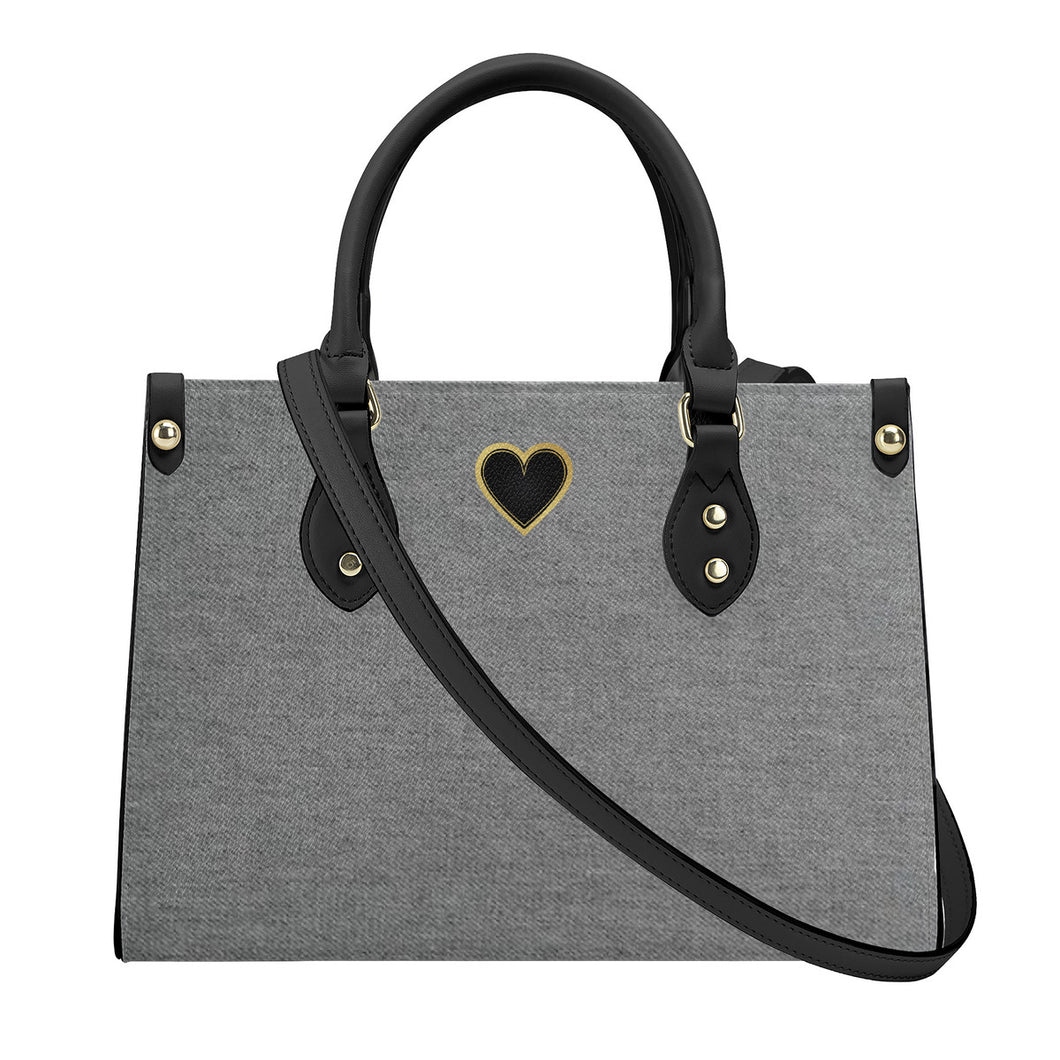 Ti Amo I love you - Exclusive Brand - Gray Denim - Luxury Womens PU Tote Bag - Black Straps