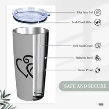 Load image into Gallery viewer, Ti Amo I love you - Exclusive Brand - Silver Chalice - Double Black Heart - 20oz Stainless Steel Straw Lid Cup
