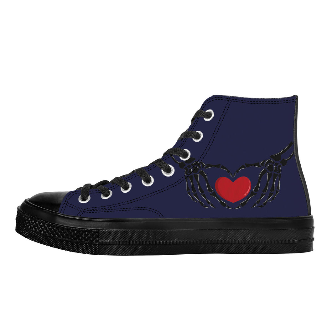 Ti Amo I love you - Exclusive Brand - Cloud Burst 2 - Skeleton Hands with Heart - High Top Canvas Shoes - Black  Soles