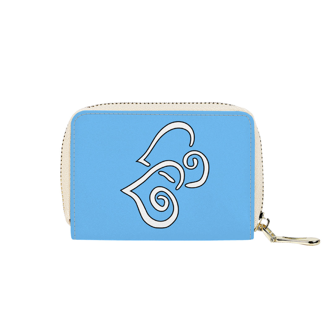 Ti Amo I love you - Exclusive Brand - Maya Blue - Double White Heart - Zipper Card Holder