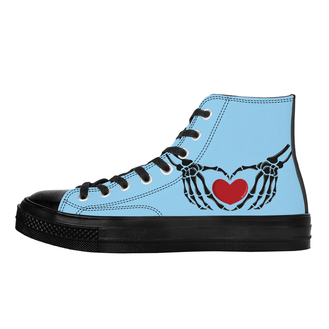 Ti Amo I love you - Exclusive Brand - Sail 2 - Skeleton Hands with Heart - High Top Canvas Shoes - Black  Soles