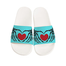 Load image into Gallery viewer, Ti Amo I love you - Exclusive Brand - Medium Turquoise Blue- Skeleton Hands with Heart -  Slide Sandals - White Soles
