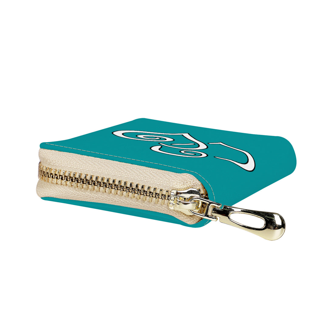 Ti Amo I love you - Exclusive Brand - Persian Green - Double White Heart - PU Leather - Zipper Card Holder