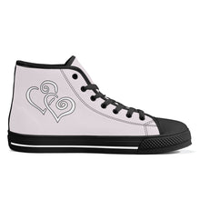 Load image into Gallery viewer, Ti Amo I love you - Exclusive Brand - Prim - Double White Heart High-Top Canvas Shoes - Black Soles
